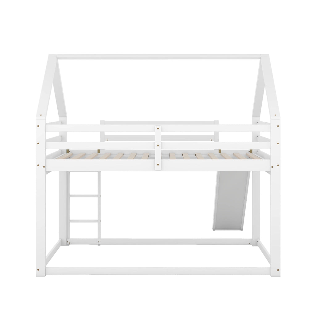 Letto a Castello per Bambini a Forma di Casa con Scivolo e Scala, Bianco, 140x200 cm