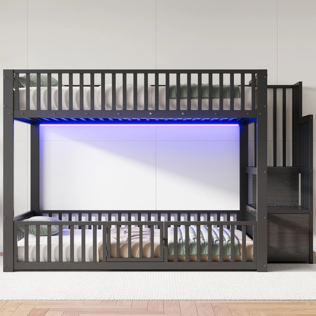 Letto a Castello con LED e Contenitore ¨C MINIMAL ¨C Nero 140x200