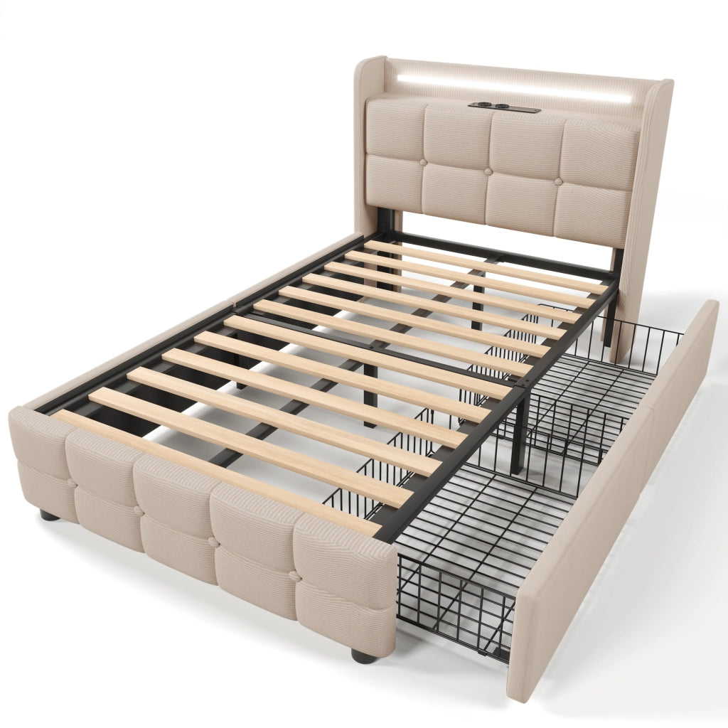 letto imbottito legno beige 90 x 200 cm