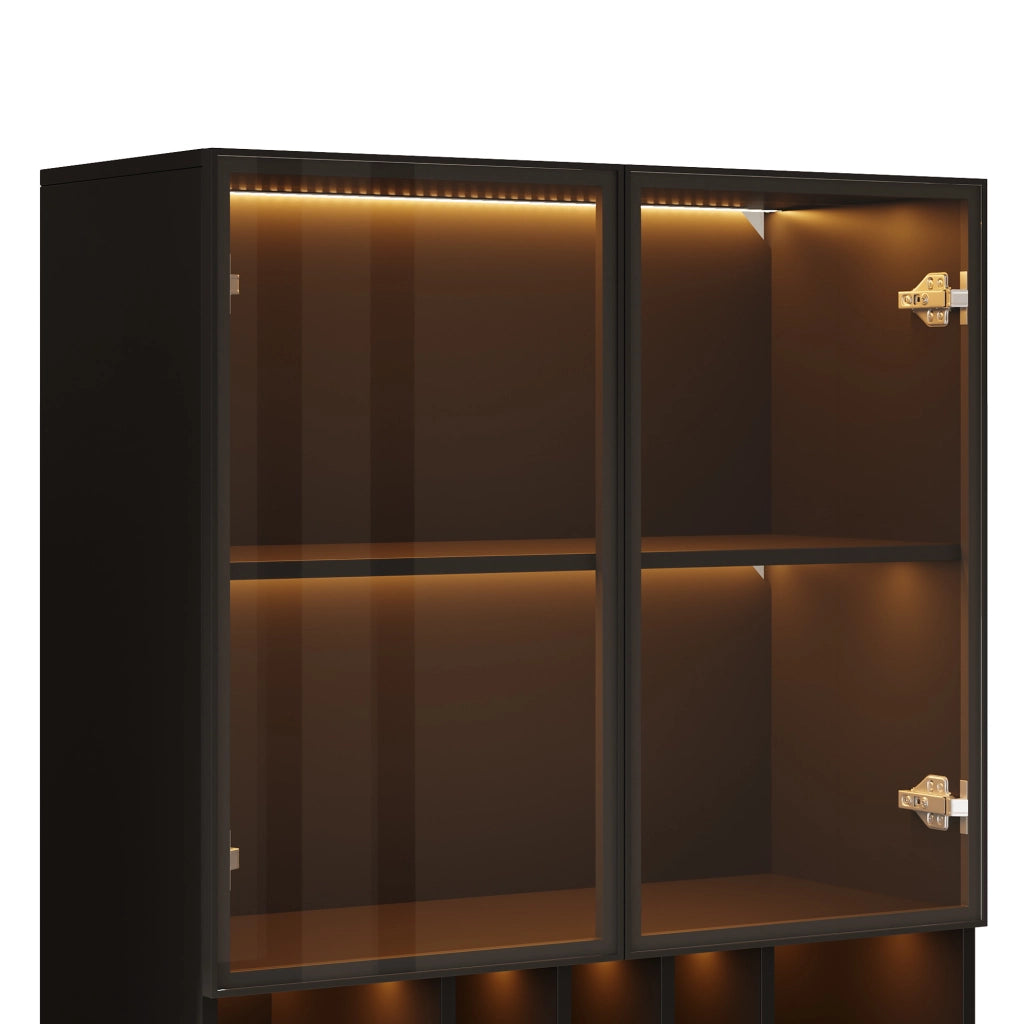 Vetrina alta 80x30x180 cm con LED multicolore; portabottiglie e 2 ante; nera