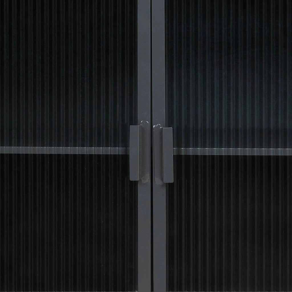 Credenza in vetro, metallo e legno 3 cassetti nero 120x35x79,5h cm