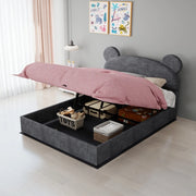 Letto imbottito moderno minimalista con testiera morbida a forma di cartone, 140x200 cm, grigio, base rialzata multifunzione con meccanismo a gas. Materasso non incluso.