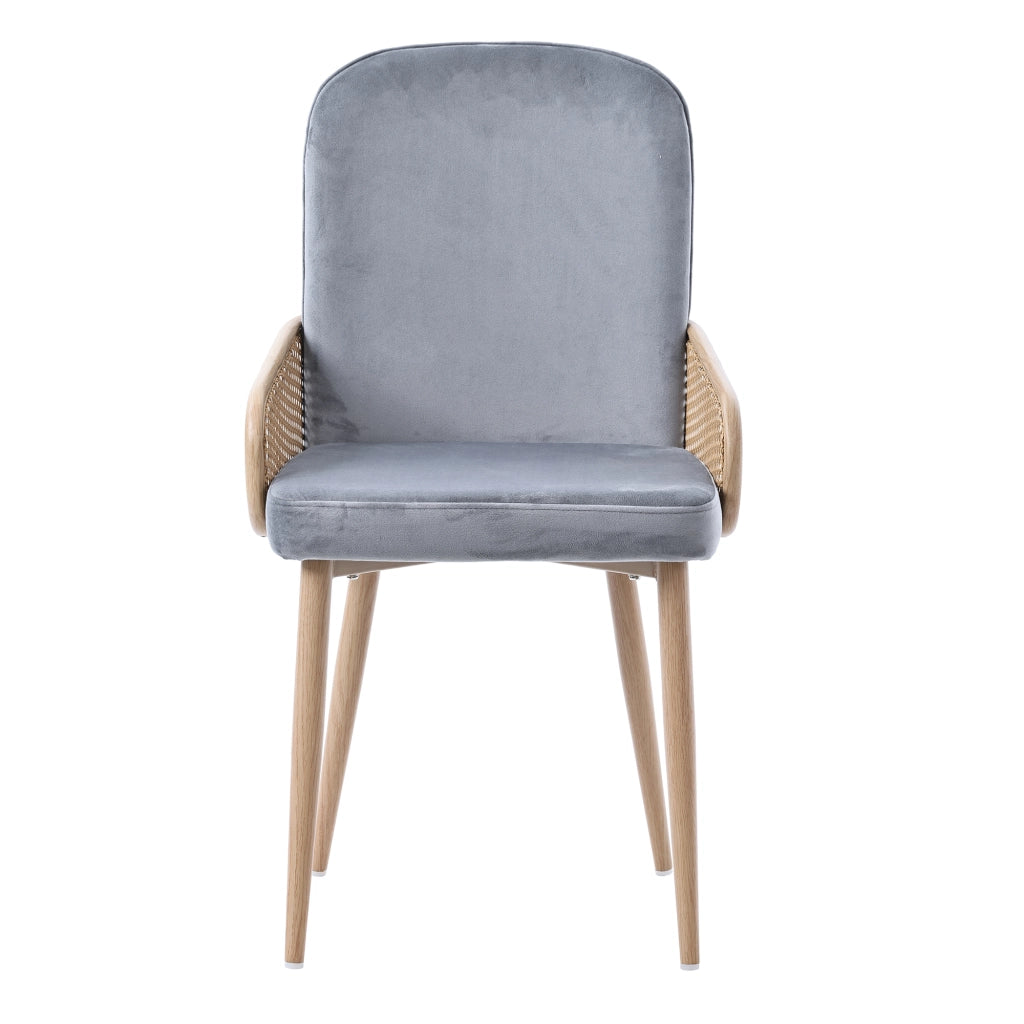 SEDIA da pranzo in velluto e rattan, set da 6 pezzi, grigio