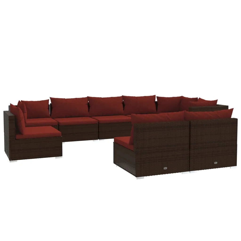 Set Divani da Giardino 9 pz con Cuscini in Polyrattan Marrone