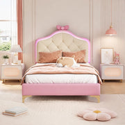 Letto singolo imbottito 90x200 cm rosa e bianco con LED multicolore