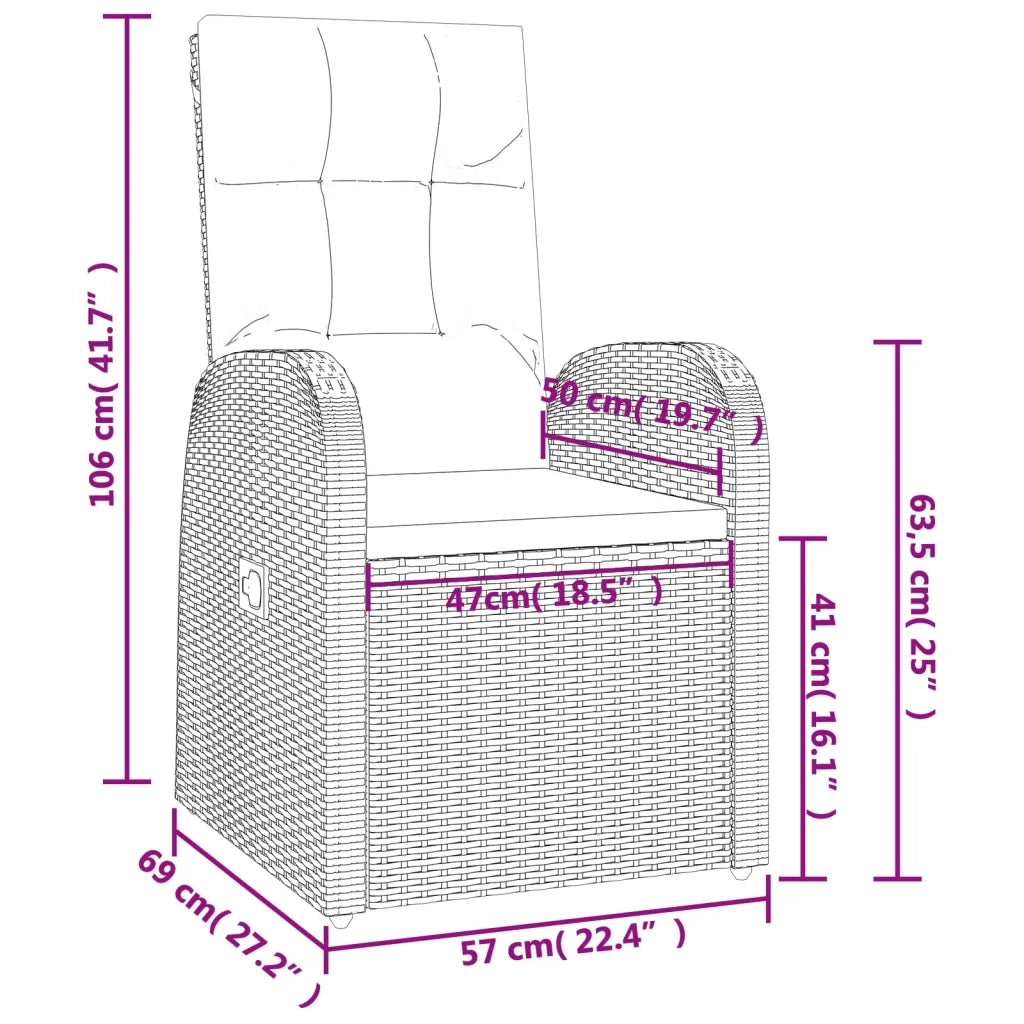 Set da Pranzo da Giardino 7 pz Nero con Cuscini in Polyrattan 3157603