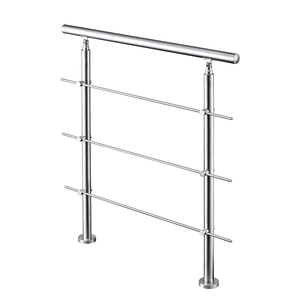 Ringhiera Balaustra Corrimano in acciaio inox spazzolato 80x106cm per interni ed esterni 3 barre trasversali
