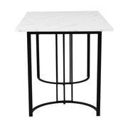 Tavolo da pranzo rettangolare 140x80 cm con piano in MDF effetto marmo e struttura in metallo regolabile, bianco/nero