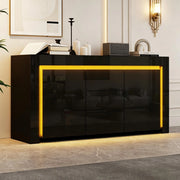 Sideboard nero lucido 140x40x65 cm con 3 cassetti, 2 ante e illuminazione LED regolabile