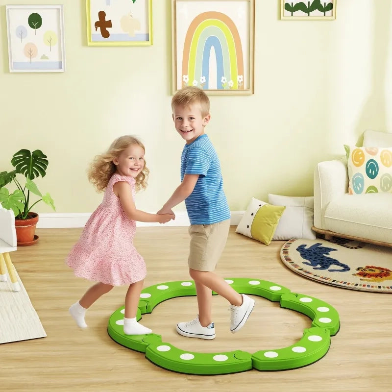 Trave di equilibrio, 6 segmenti curvi, rilievi sensoriali, portata 50 kg, verde