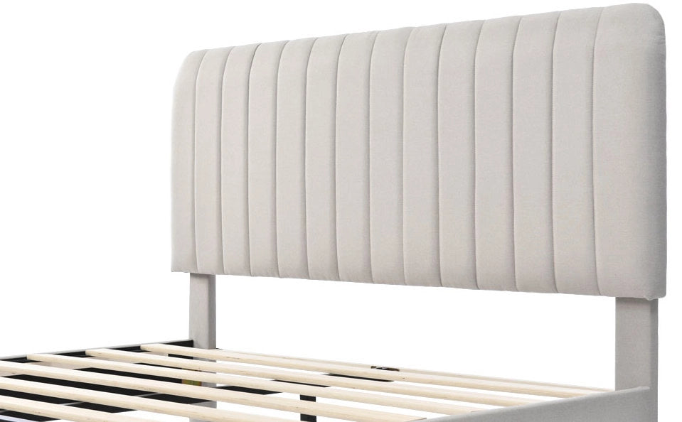 Letto imbottito 160x200 cm grigio-beige con rete e testiera regolabile