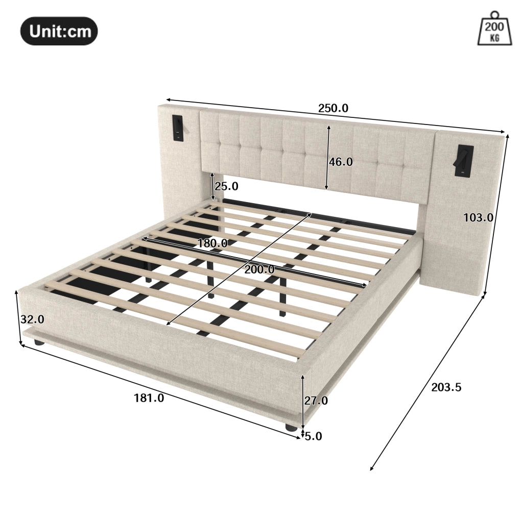 Letto matrimoniale 180x200 cm con LED, spot e USB