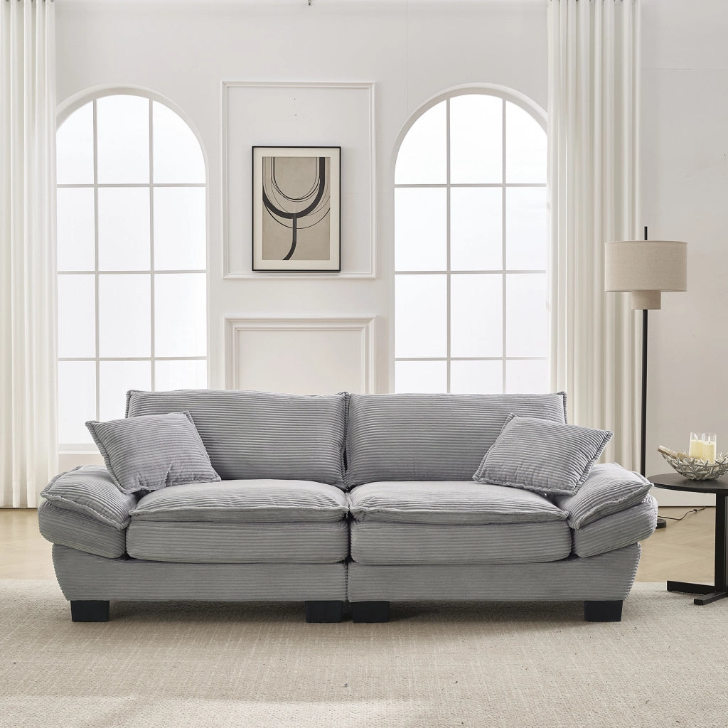Divano a 2 posti in velluto; seduta profonda 224x81x81 cm; grigio chiaro