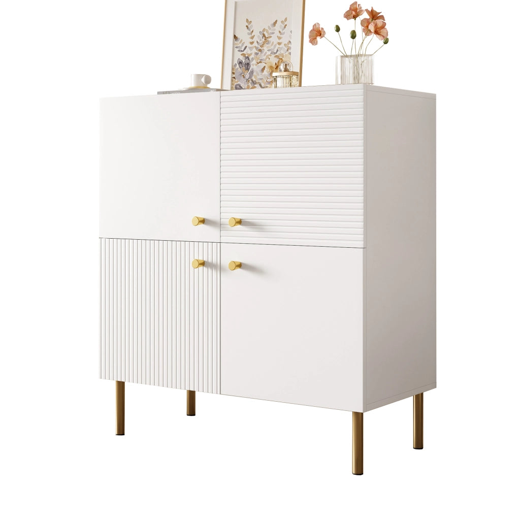 Madia con maniglie in lega di zinco e gambe in acciaio per soggiorno e ingresso; in MDF; bianco; 80×36×90 cm