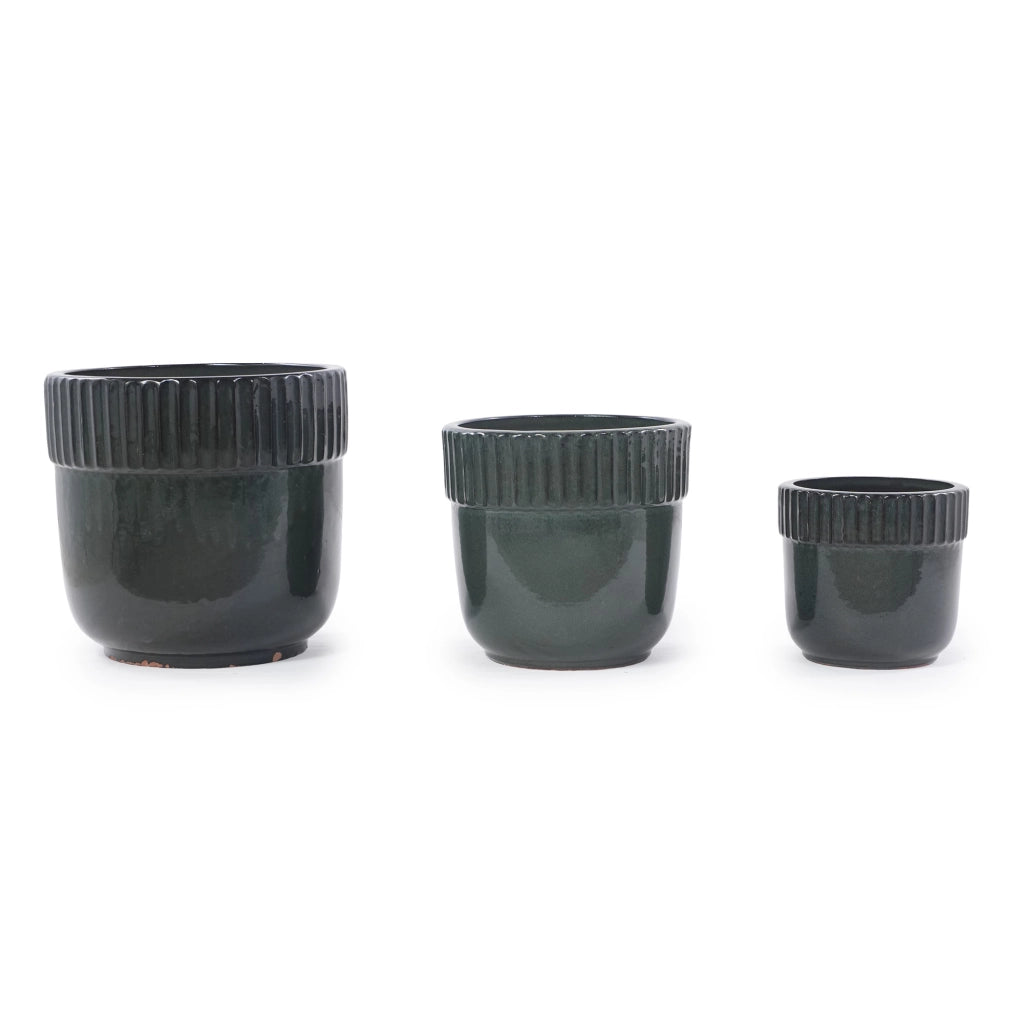 Vaso in ceramica fatto a mano Ø 38 cm con fori di drenaggio; smaltato verde scuro lucido per piante grandi