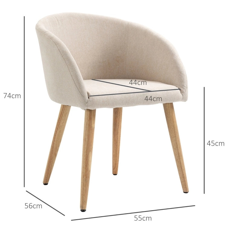 Set di 2 sedie da pranzo beige in tessuto testurizzato, gambe in legno, 55x56x74 cm