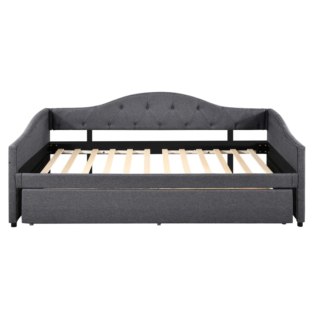 Letto estraibile singolo 90×200 cm con letto estraibile; senza materasso; lino e MDF; grigio; per camera da letto