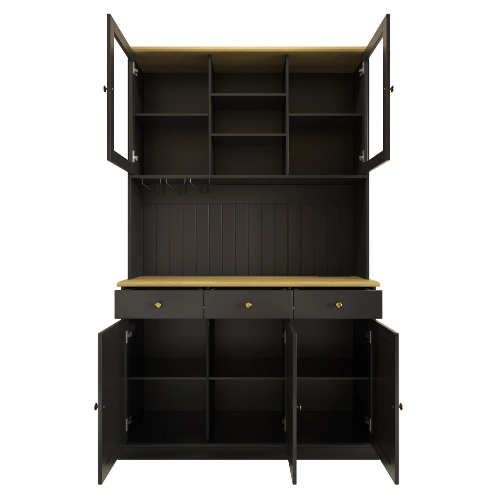 Cristalliera con portabicchieri prese e USB ripiani regolabili in truciolato nero 120 × 40 × 191 cm