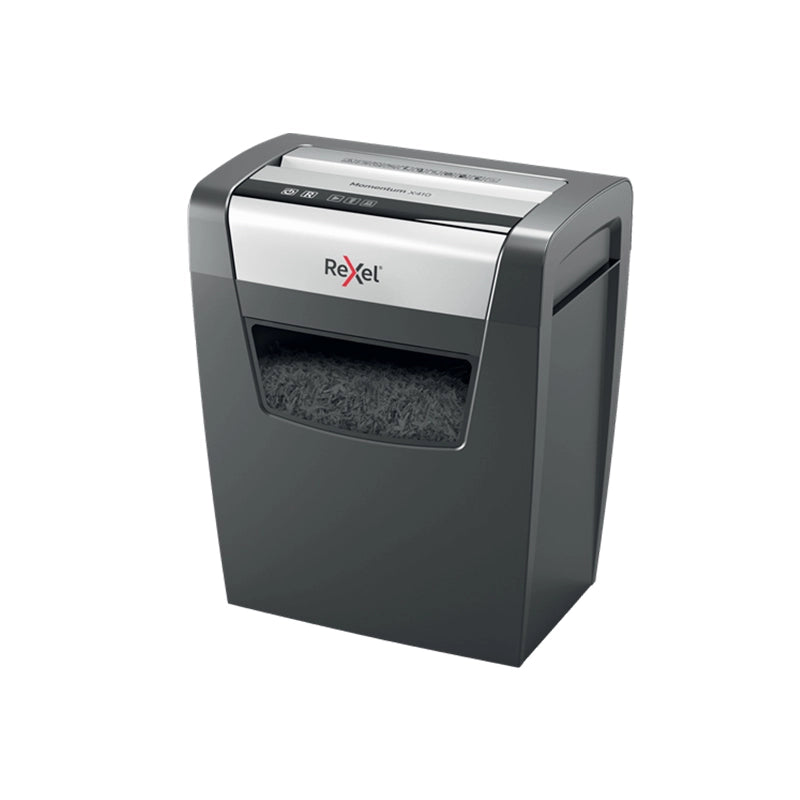 Distruggidocumenti rexel momentum x410 - 10 fogli taglio frammentato cap. 23lt - 2104571EU