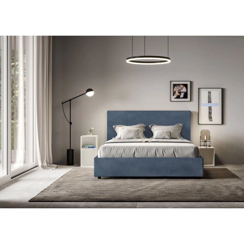 Letto imbottito Piazza e mezzo 130x200 cm Mika - Con rete,Microfibra,Blu