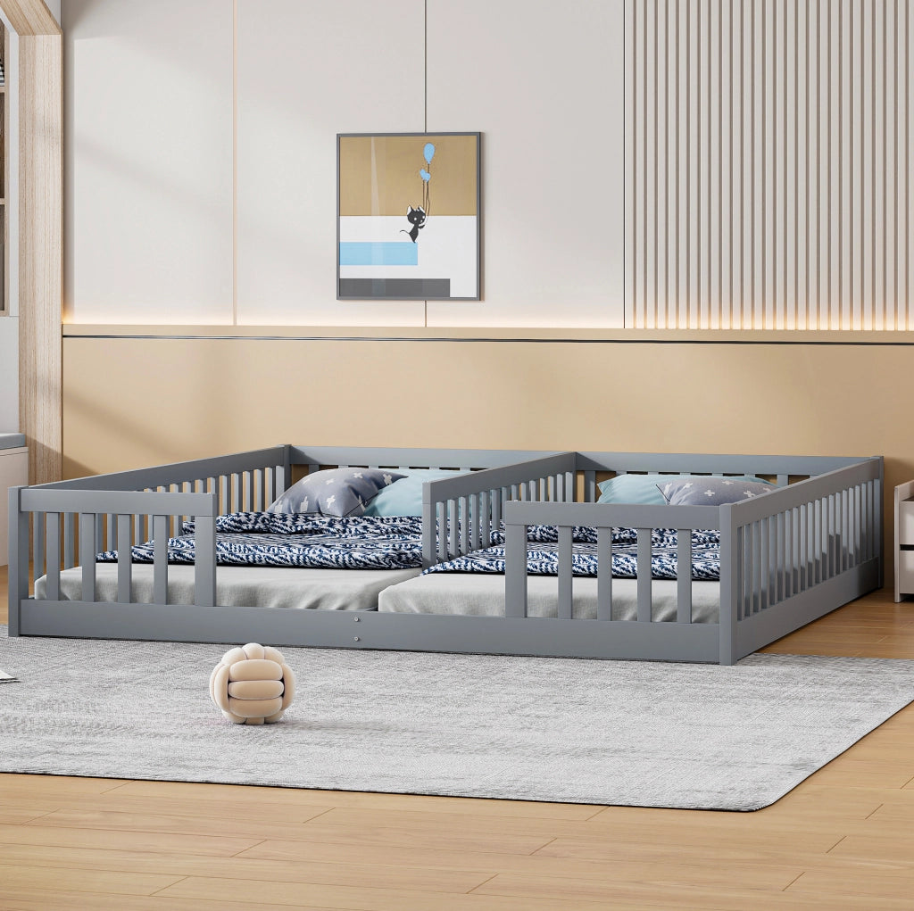 LETTO per bambini con sponde 90 x 200 cm Pino e MDF Grigio