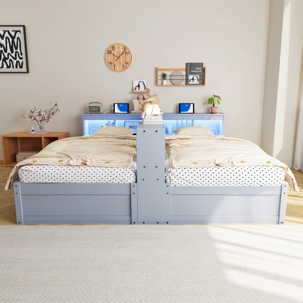 Divano Letto 90/180x200 cm Multifunzione in Legno MDF Grigio con Contenitore Idraulico e LED