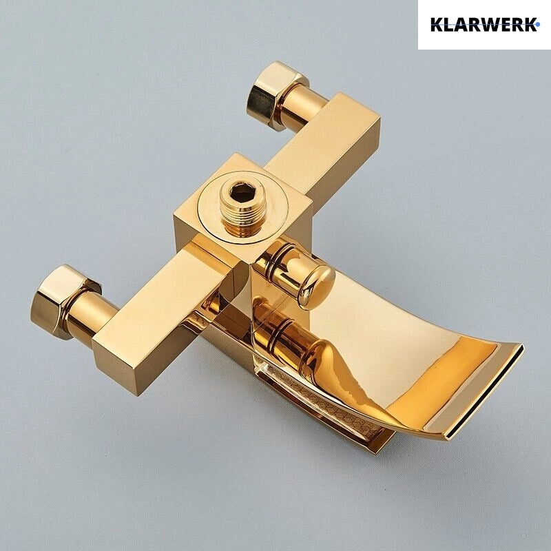 "ROSA" | Miscelatore vasca a cascata doccia oro | in acciaio inox comprensivo di doccetta e supporto | Set completo termostato vasca con rubinetto