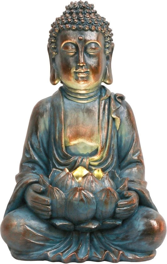 Decorazioni per Giardino - Bronzo Meditativo Buddha Statua con Energia Solare - Decorazione in Resina Idrorepellente per Interno e Esterno - 18CM