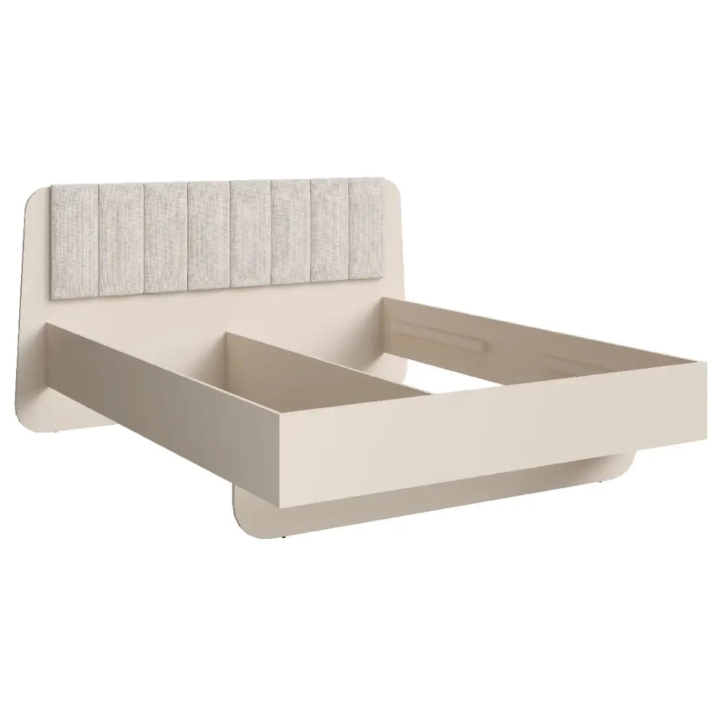 Letto AMALIE 180x200 cm – Testiera in tessuto beige – Rete inclusa