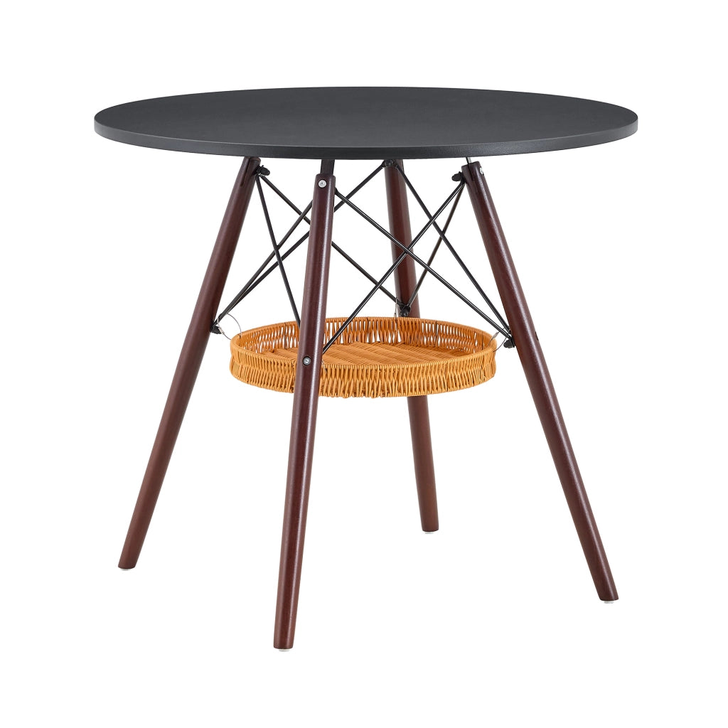 Tavolo da pranzo 2-4 posti con cestello portaoggetti - per soggiorno - Ø 80 cm - noce e nero