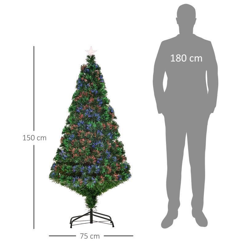Albero di Natale artificiale con fibre ottiche e luci colorate; rami in PVC; verde; Ø 70 × 150 cm; per interni
