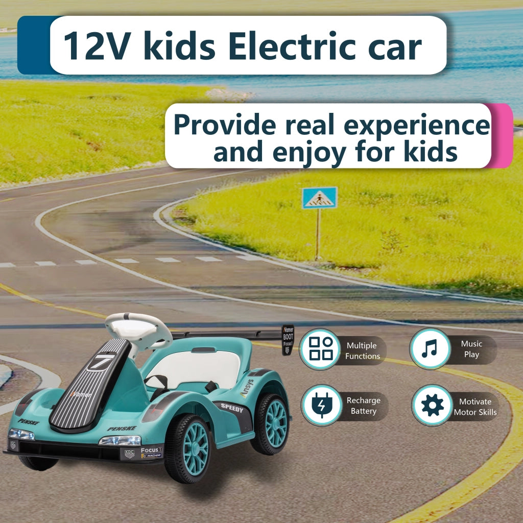 Go Kart Elettrico per Bambini 12V con Telecomando Macchina Cavalcabile a Batteria Verde con Musica e Luci LED 81x50.5x45 cm