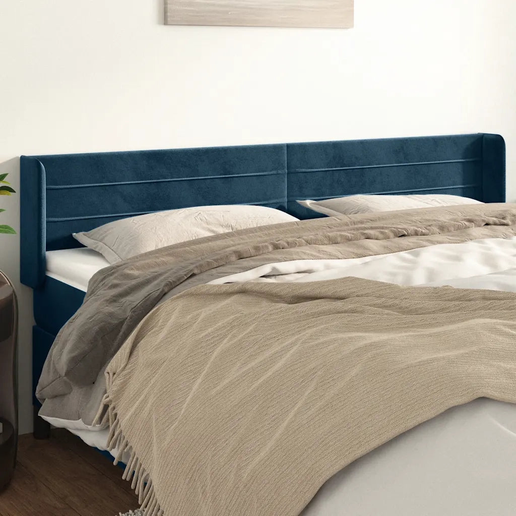 Testiera | Testata ad Orecchio Blu Scuro 203x16x78/88 cm in Velluto