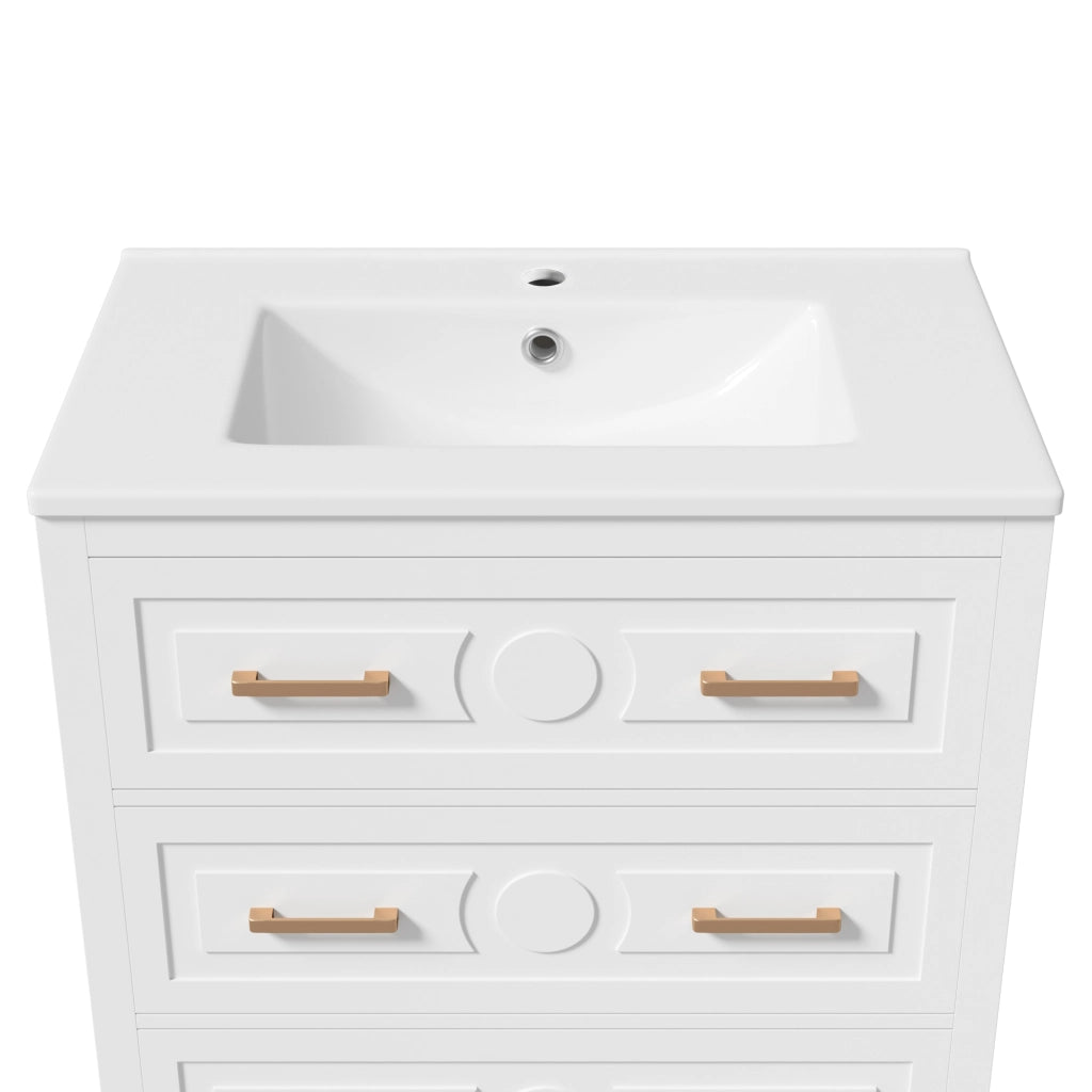 Mobiletto con lavabo in ceramica con 3 cassetti silenziosi in MDF laccato bianco 76.5 × 47 × 82 cm