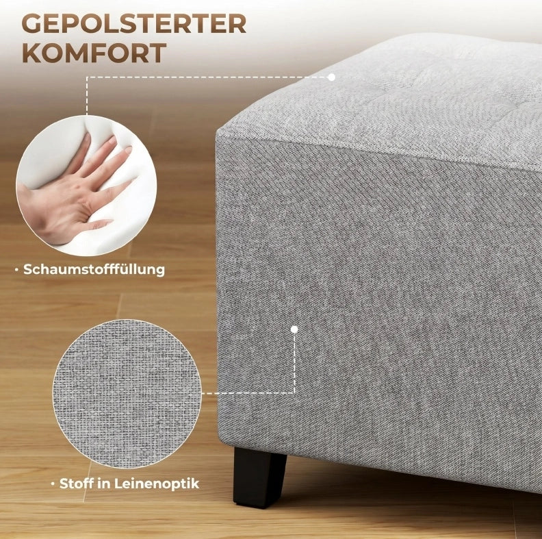 POUF Poggiapiedi 35x35x35 cm in Lino Grigio Chiaro con Tasca