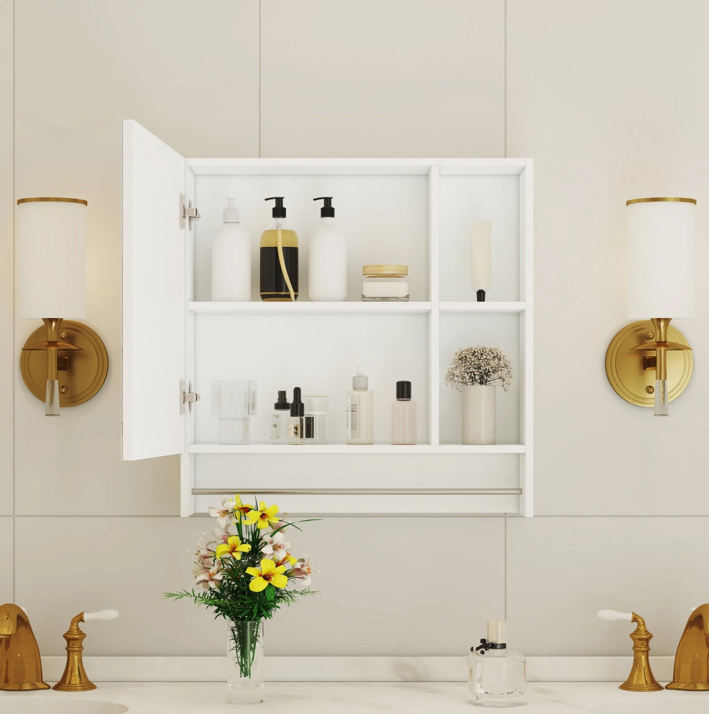 Specchiera da bagno bianca in MDF con vani a giorno