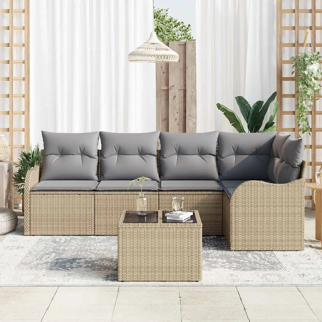 Set Divano da Giardino con archiviazione 6 pcs Beige polyrattan