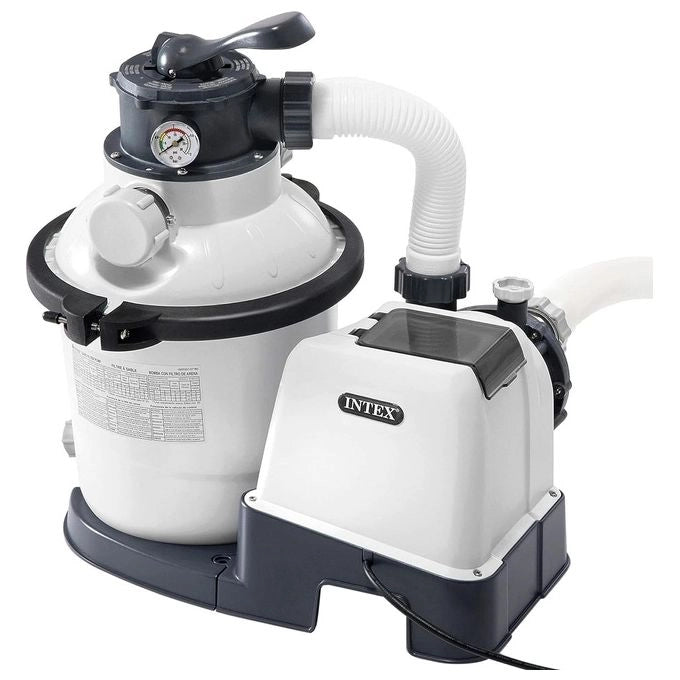 Intex 26644 Krystal Clear Pompa Filtro a Sabbia 4500 L-h valvola 6 vie timer 24h sabbia 12 Kg colore Nero Bianco
