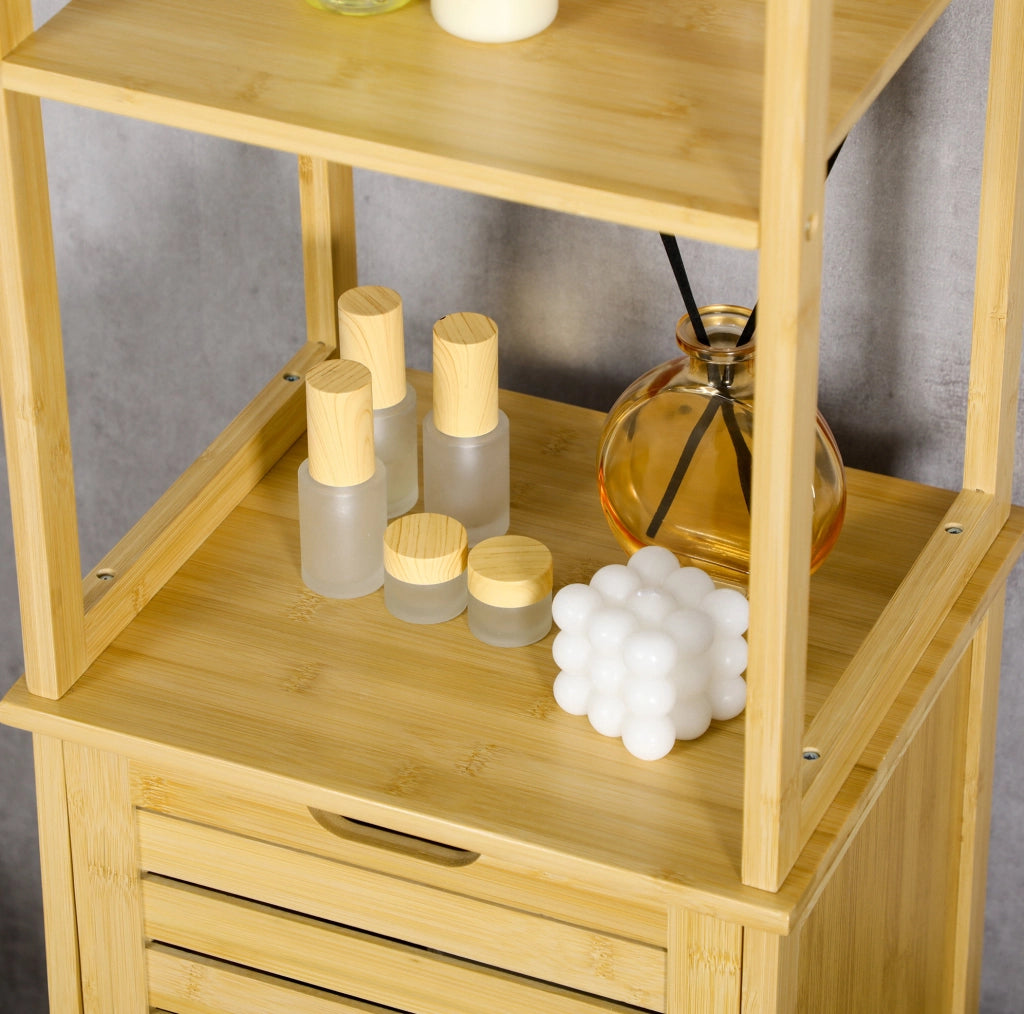 Mobile bagno 34x30x173 cm in bambù naturale, salvaspazio –