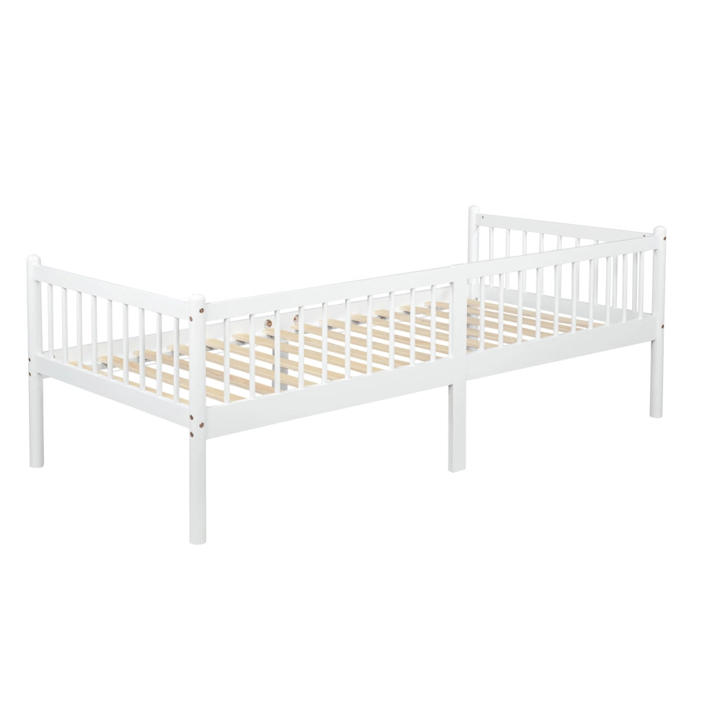 Letto singolo daybed 90x200 cm con sponde su 3 lati e 14 doghe bianco HOMVRA