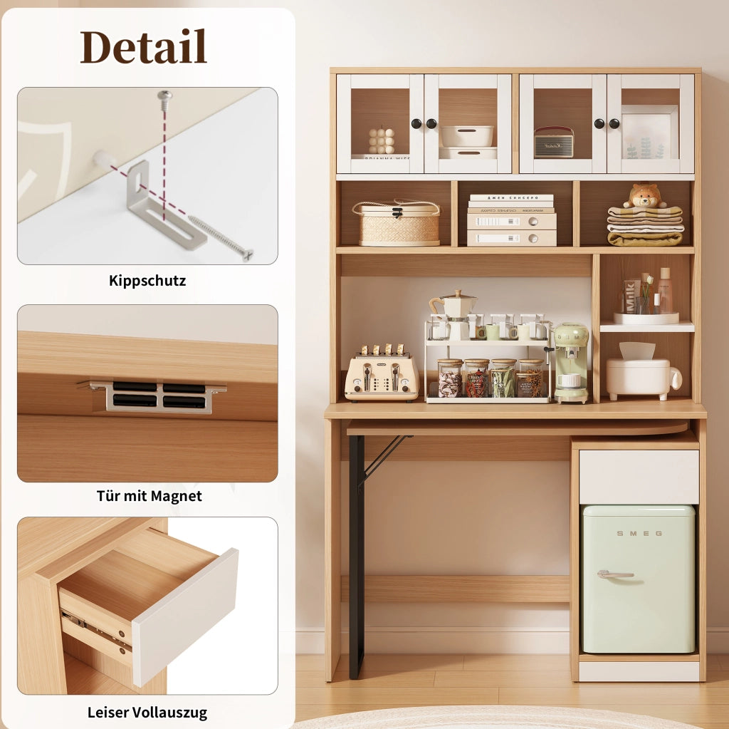 Scrivania girevole con colonna in MDF, bianco naturale, 180 cm