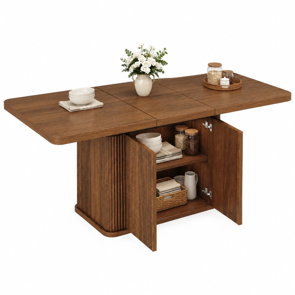 Tavolo da pranzo estensibile da 140 a 180 cm con vano contenitore in MDF e metallo marrone