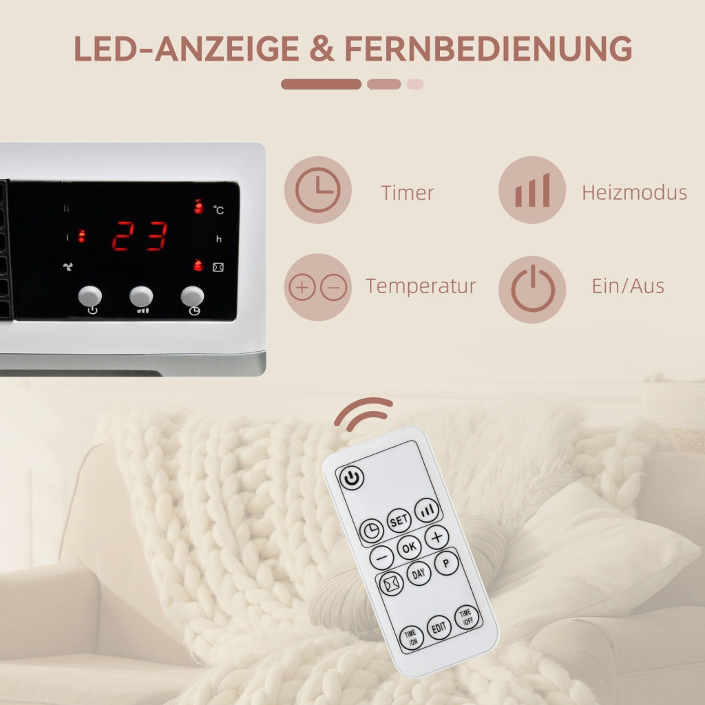 Termoventilatore da parete ceramico PTC 2000W con telecomando display LED timer 12h per bagno e casa