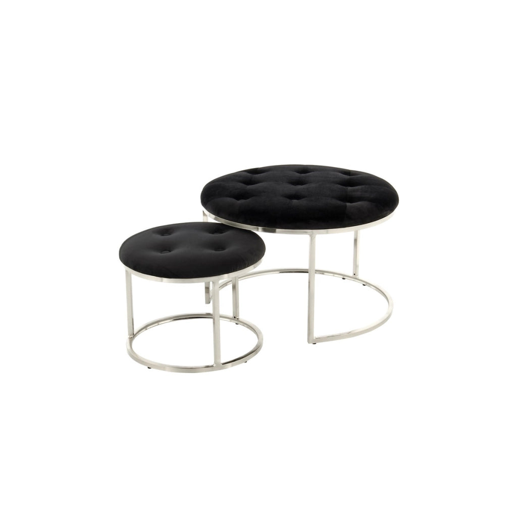 Set di 2 pouf Becky neri con base argento