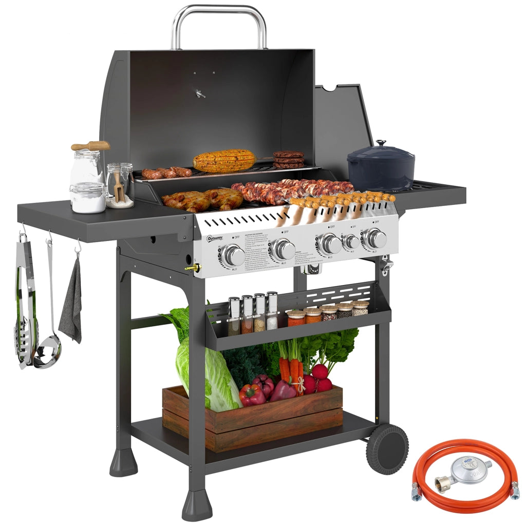 Barbecue a Gas 4 Bruciatori ¨C Xylo ¨C Nero, con Piastra, 135x55x103 cm