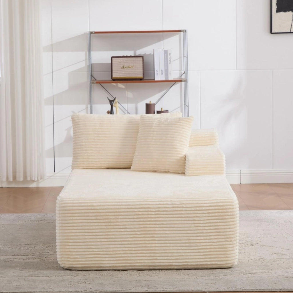 Divano compatto, divano modulare, tessuto chenille, schiuma ad alta elasticità 30D, base antiscivolo, 1 posto, bianco avorio