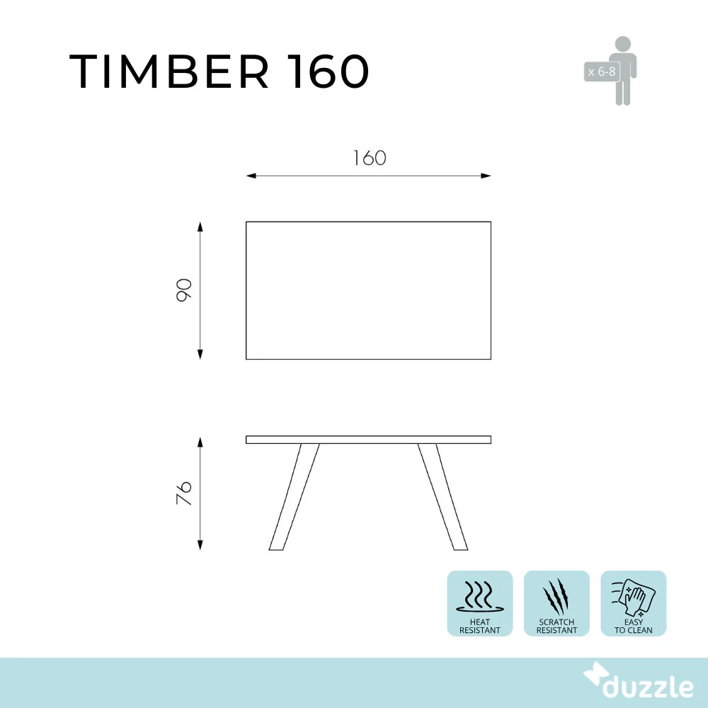 Tavolo da pranzo fisso in legno impiallacciato rovere naturale Timber 160x90 cm fino a 8 posti Made in Italy | Duzzle