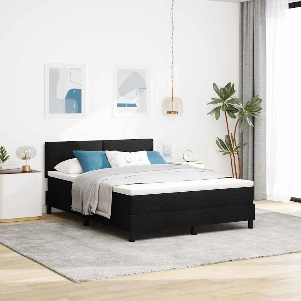 Letto a molle con materasso con led Nero 160 x 200 cm Tessuto