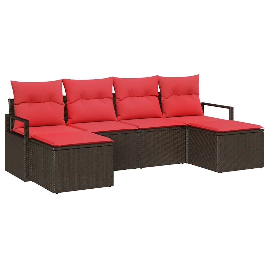 Set di divani con cuscino 6 pcs Marrone e Rosso polyrattan 3355163