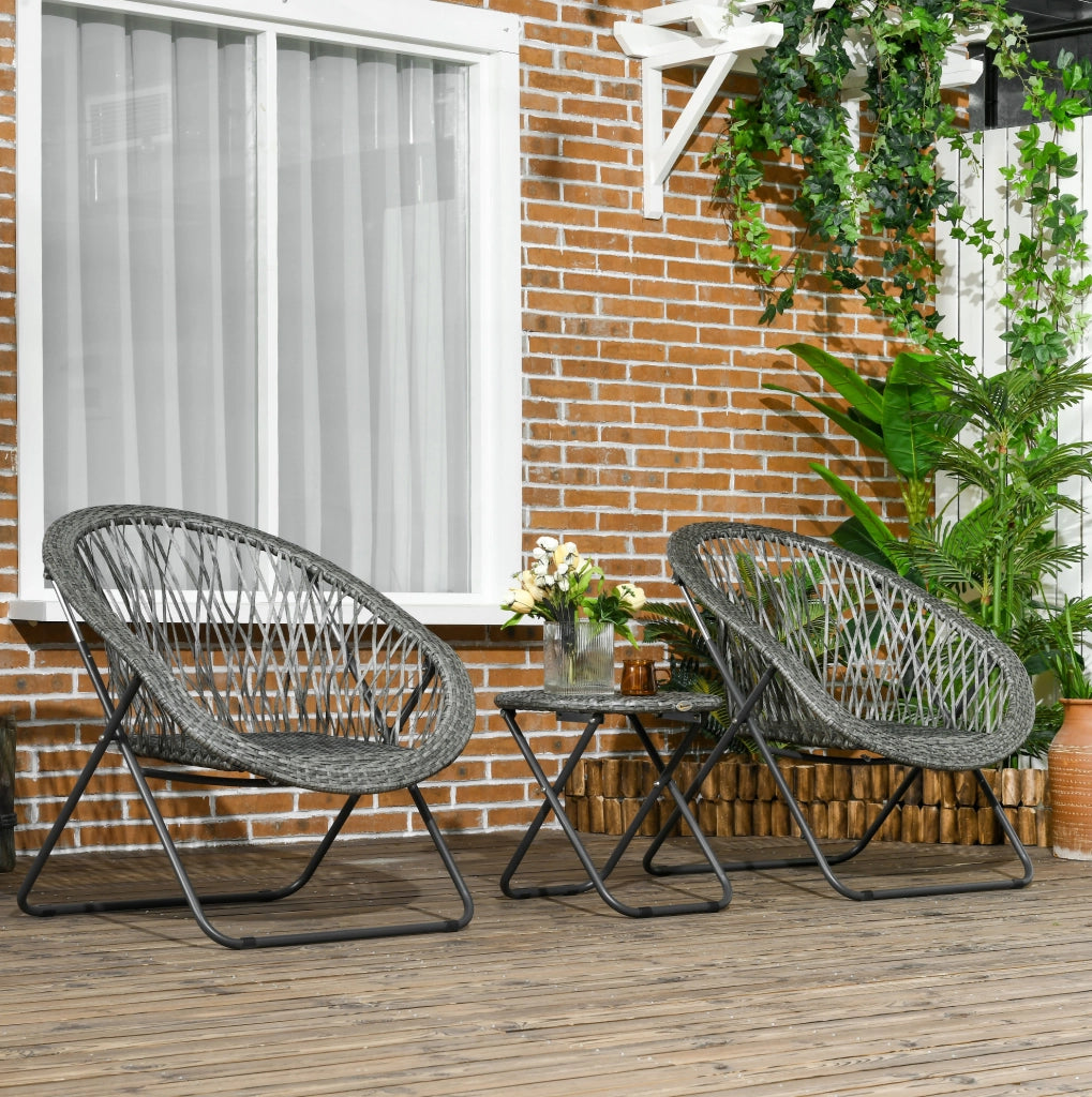 Set da giardino pieghevole 3 pezzi con tavolino rotondo e 2 sedie in acciaio grigio per balcone e terrazza